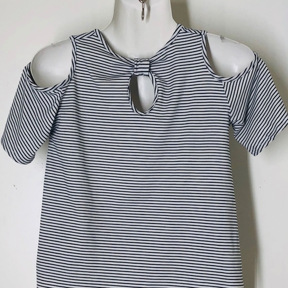 Striped summer waist crop cold shoulder Miss shirt - Picture 6 of 8
